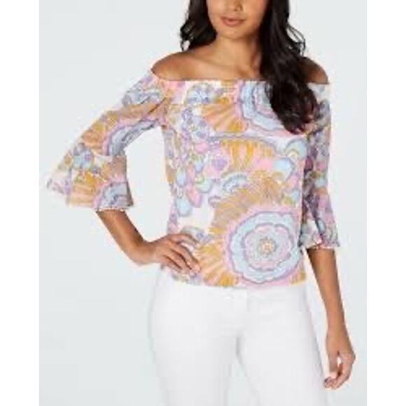 Trina Turk Tops - Trina Turk Healdsburg Print Off Shoulder Bell Sleeve Top size Medium
